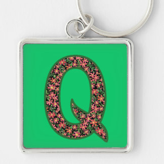Custom Monogrammed Q Keychain, Primroses Pattern Keychain