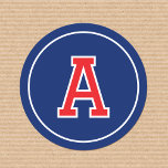 Custom Monogrammed Retro Bold Navy Blue Red Classic Round Sticker<br><div class="desc">Create your own monogrammed stickers with this simple and stylish design. These circular stickers are personalized with the recipient's first name initial in classic block-style lettering. You can also customize the 'background' color by using the 'Edit using design tool' feature. Monogram stickers make a wonderful addition to your gift wrap,...</div>