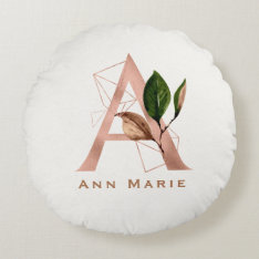Custom Monogrammed Rose Gold Floral Initial Round Pillow at Zazzle