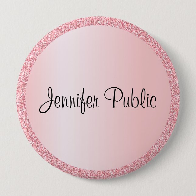 Custom Monogrammed Rose Gold Glitter Look Huge Button (Front)