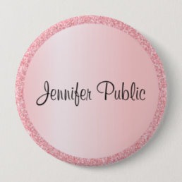 Custom Monogrammed Rose Gold Glitter Look Huge Button