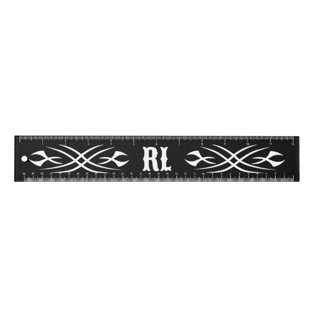 Custom monogrammed ruler with tattoo striping (Front)