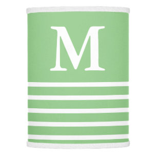 Custom Monogrammed Sage Green and White Stripes Lamp Shade