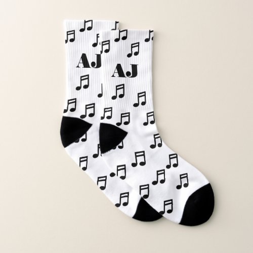 Custom monogrammed socks with music notes