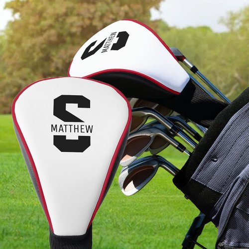Custom Monogrammed Sporty Typography Black  White Golf Head Cover