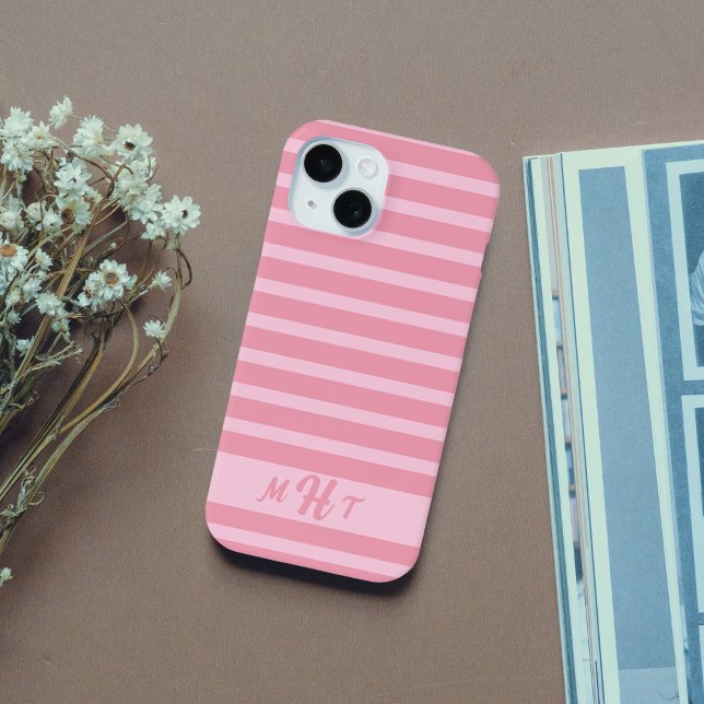Custom Monogrammed Striped Blush Pink  Case-Mate iPhone Case (Creator Uploaded)