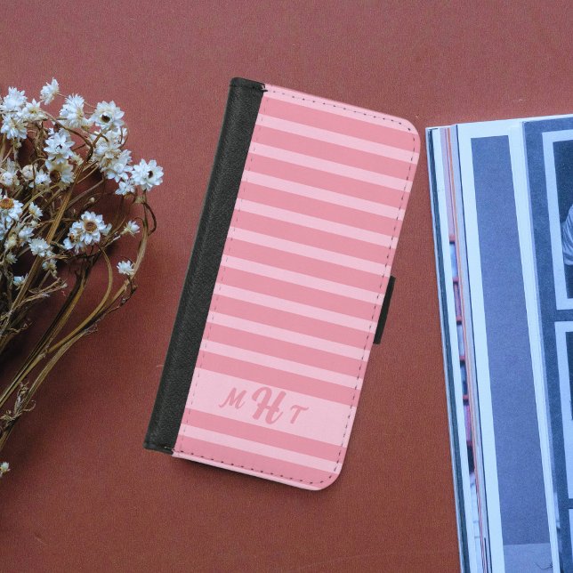 Custom Monogrammed Striped Blush Pink  iPhone Wallet Case (Creator Uploaded)