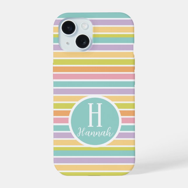 Custom Monogrammed Striped Pastel Patterned  Iphone Case (Back)