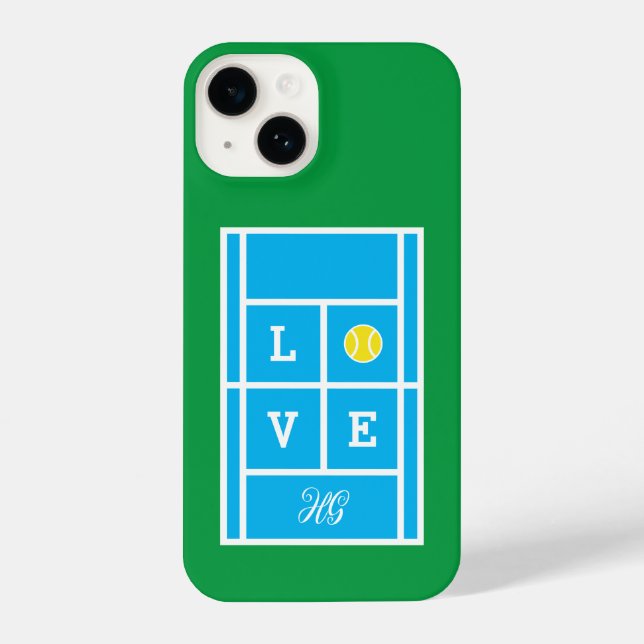 Custom monogrammed tennis court iPhone 14 Case (Back)