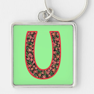 Custom Monogrammed U Keychain, Clematis Pattern Keychain