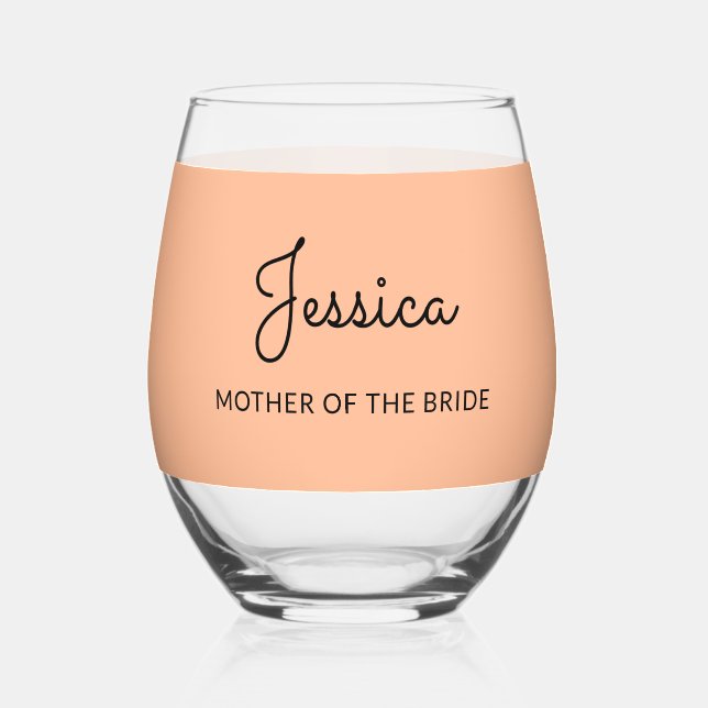 Custom Monogrammed Wedding Mother of the Bride Stemless Wine Glass (Front)