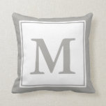 Custom Monogrammed White and Gray Throw Pillow