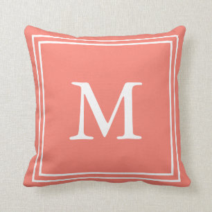 Custom Monogrammed White and Salmon Throw Pillow