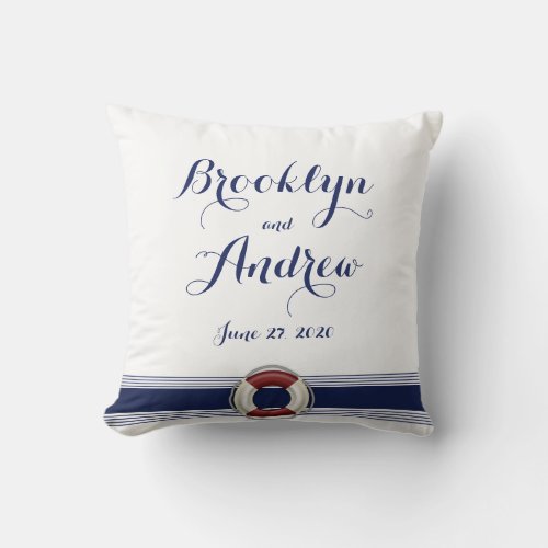 Custom Monogrammed White Nautical Wedding Pillows