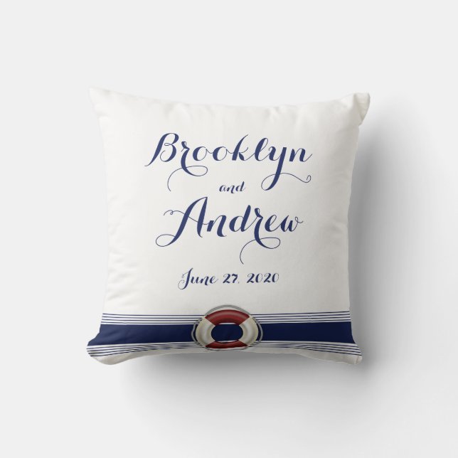 Custom Monogrammed White Nautical Wedding Pillows (Front)