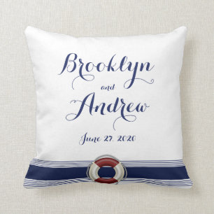 Custom Monogrammed White Nautical Wedding Pillows
