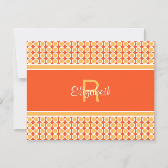 Custom Monogrammed Yellow Orange Geometric Pattern Note Card (Front)