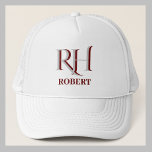Custom Monogramn Name Ball  Trucker Hat<br><div class="desc">UNIQUE LAYERING OF THE MONOGRAM -- which gives it the feeling of depth, simple and sophisticated. Perfect as father's day gifts for dad, gifts for grandfather, husband, best man, groomsmen and more. Or, you might just enjoy for yourself! And, yes, there is a matching golf head cover. If you have...</div>