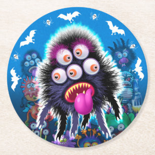Custom Monster Halloween Party coaster. Round Paper Coaster