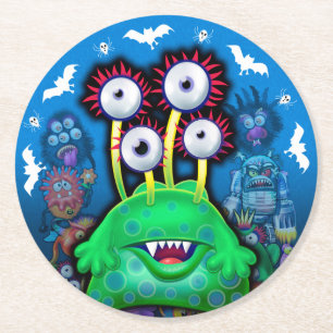 Custom Monster Halloween Party coaster. Round Paper Coaster