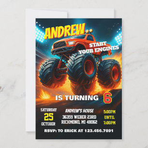 Custom Monster Truck Cars Birthday Party  Invitation