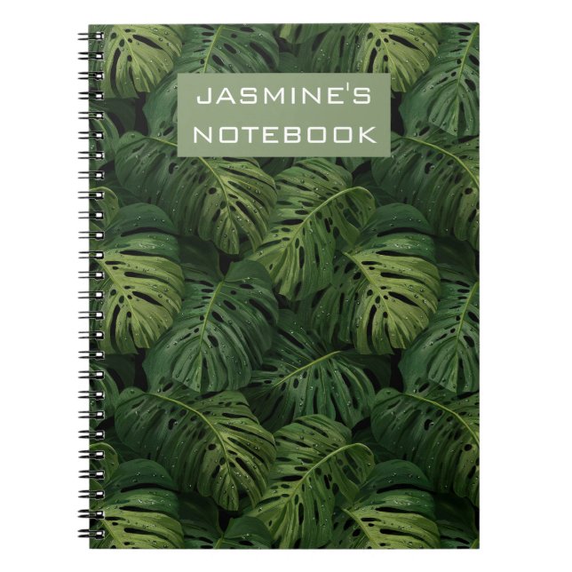 Custom Monstera Leaf Tropical Pattern Notebook (Front)
