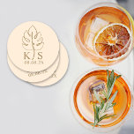 Custom Monstera Monogram Save the Date Logo Round Paper Coaster<br><div class="desc">Custom Monstera Monogram Save the Date Logo Round Paper Coaster</div>
