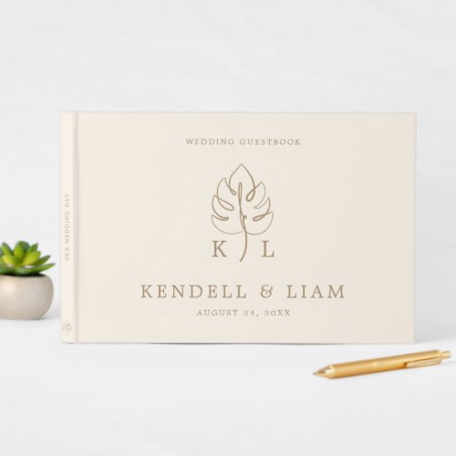 Custom Monstera Monogram Wedding Logo Guest Book