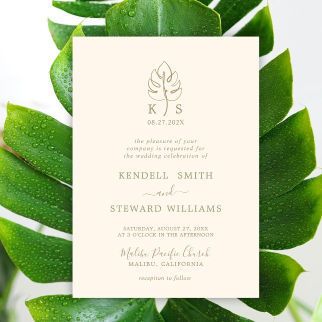 Custom Monstera Monogram Wedding Logo  Invitation (Creator Uploaded)