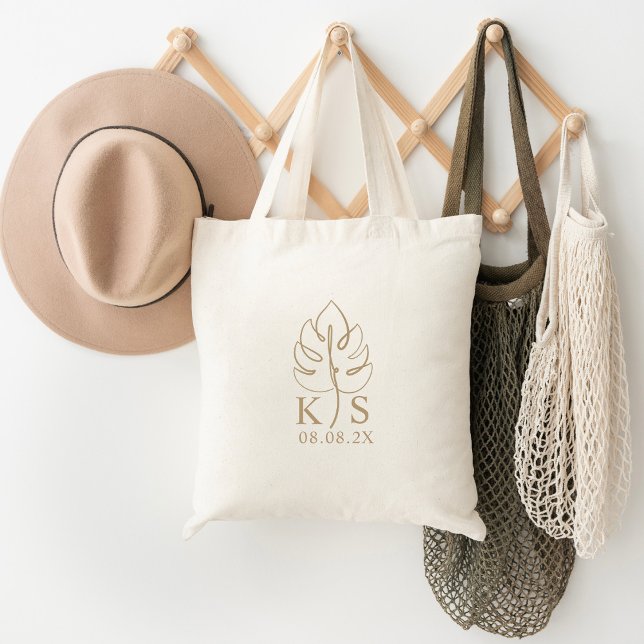 Custom Monstera Monogram Wedding Logo Tote Bag (Creator Uploaded)
