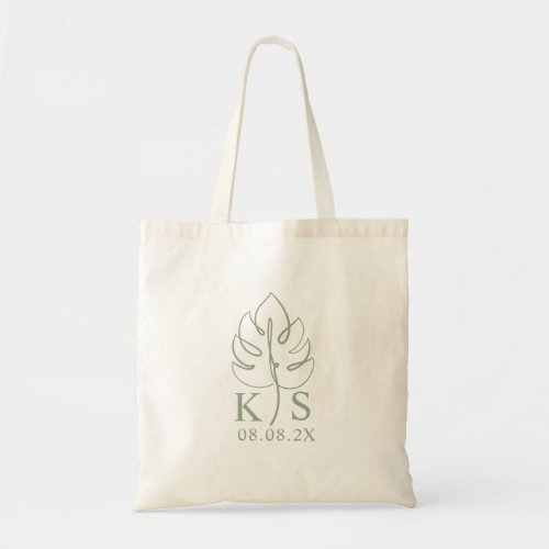 Custom Monstera Monogram Wedding Logo Tote Bag