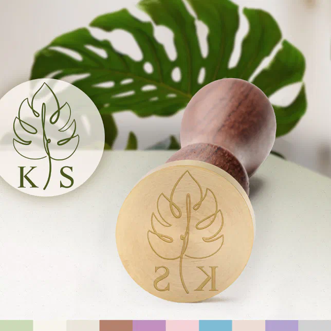 Monstera Monogram Custom Monstera Monogram Wedding Logo Wax Seal Stamp | Zazzle