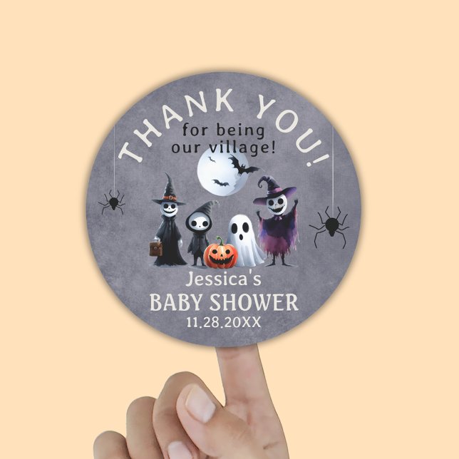 Custom Monsters Halloween Baby Shower Thank You Classic Round Sticker (Custom Monsters Halloween Baby Shower Thank You Classic Round Sticker)