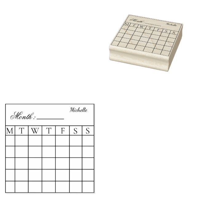 Custom  Monthly Calendar Planner Rubber Stamp (Stamped)