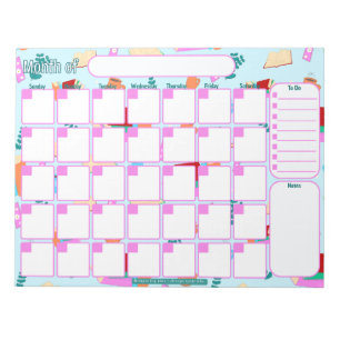 Custom Monthly Planner   Cozy Book Lovers Pattern Notepad