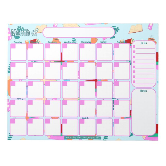 Custom Monthly Planner | Cozy Book Lovers Pattern Notepad (Front)