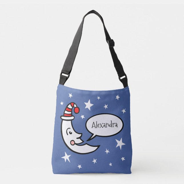 Custom Moon Face and Stars Crossbody Bag (Front)