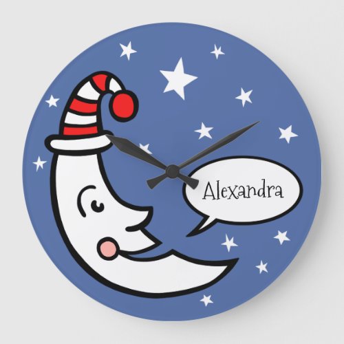 Custom Moon Face and Stars Round Large Clock