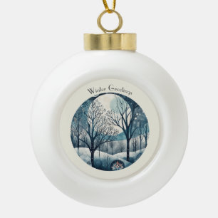 Custom Moonlit Nordic Forest Winter Night Ceramic Ball Christmas Ornament