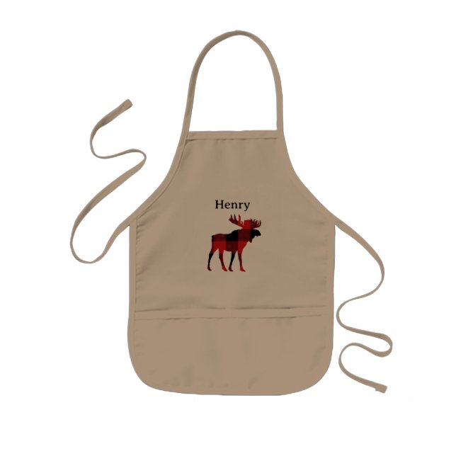 Custom Moose Buffalo Check Winter Kids' Apron (Front)
