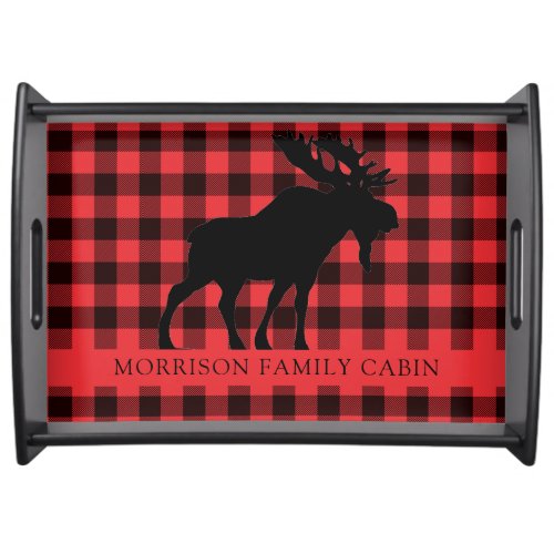 Custom Moose Family Name Red Black Plaid Serving Tray
