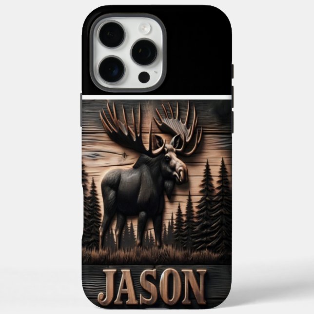 Custom Moose Wood Carving Case-Mate iPhone Case (Back)
