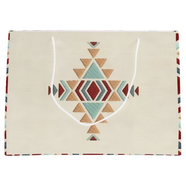 Custom Moroccan Geometric Embroidery  Large Gift Bag (Front)