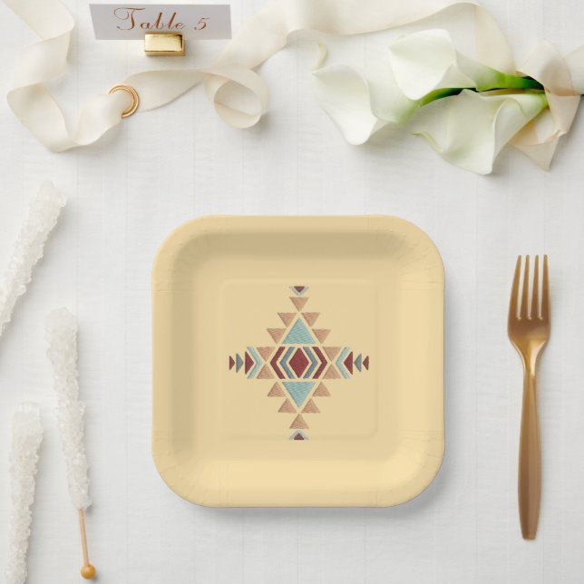 Custom Moroccan Geometric Embroidery  Paper Plates (Wedding)