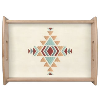 Custom Moroccan Geometric Embroidery Pattern Art Serving Tray