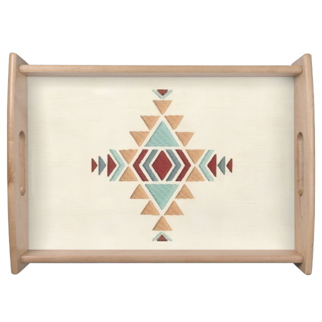 Custom Moroccan Geometric Embroidery Pattern Art Serving Tray (Front)