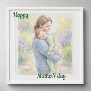 Custom Mother and Baby Watercolor Print Peel And Stick Photo Tile