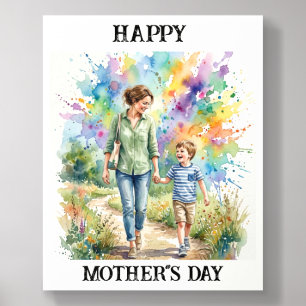 Custom Mother and Son Walking Poster Acrylic Photo Tile