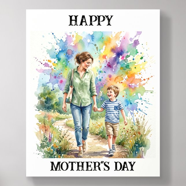 Custom Mother and Son Walking Poster Acrylic Photo Tile (Front Set)