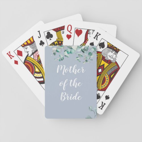 Custom Mother of Bride Groom Dusty Blue Eucalytpus Poker Cards